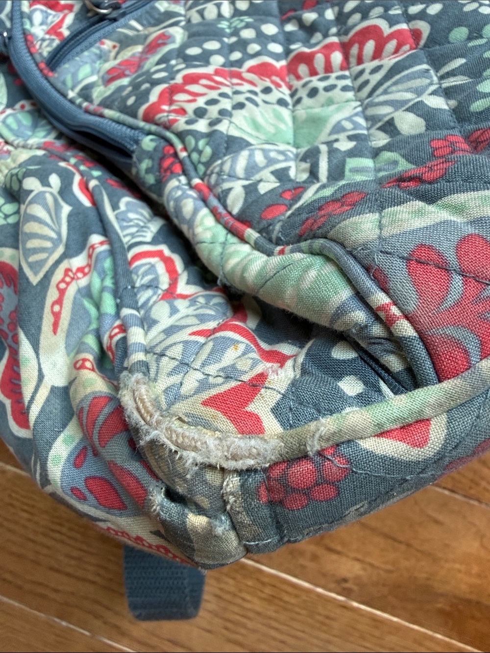 Vera Bradley Quilted Floral Backpack in Slate with Mint and Red Floweted Accents - Picture 5 of 5